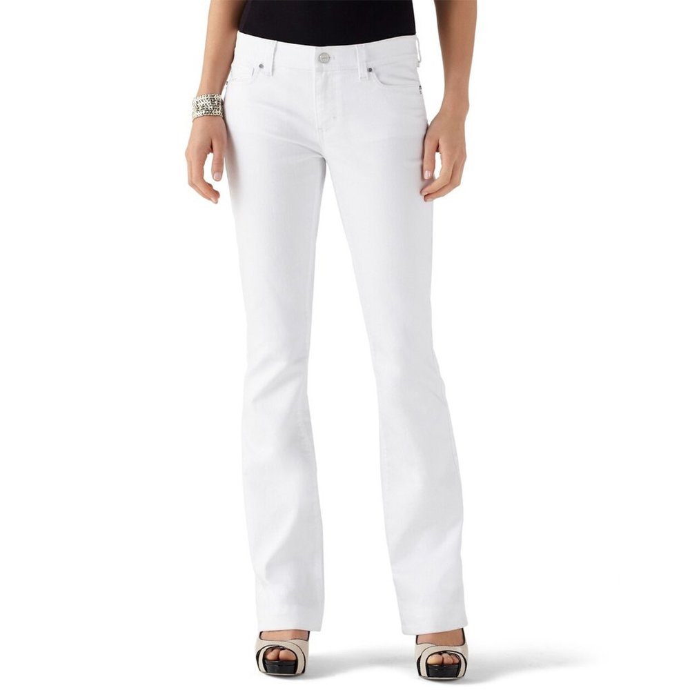 WHBM Blanc Embroidery Detail Bootcut White Jeans